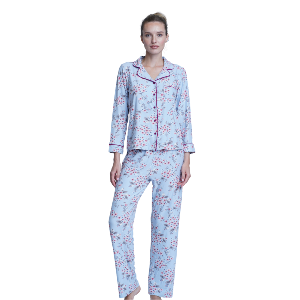 Women Notch-Collar Floral Print Top & Pants Pyjama Set