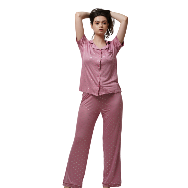 Women's Printed Night Suit Set of Shirt & Pyjama, Night wear Dress